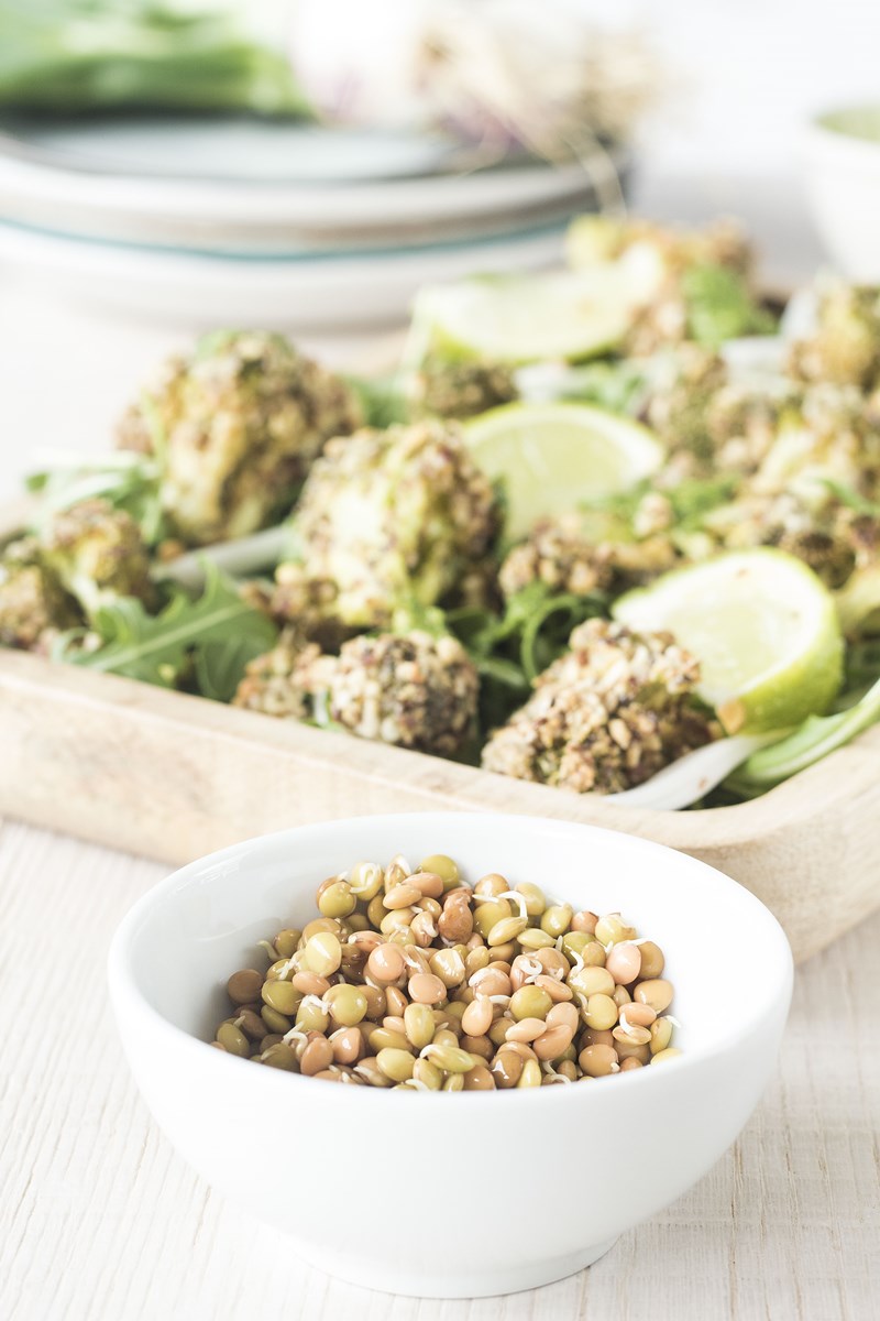 insalata di broccoli e lenticchie germogliate