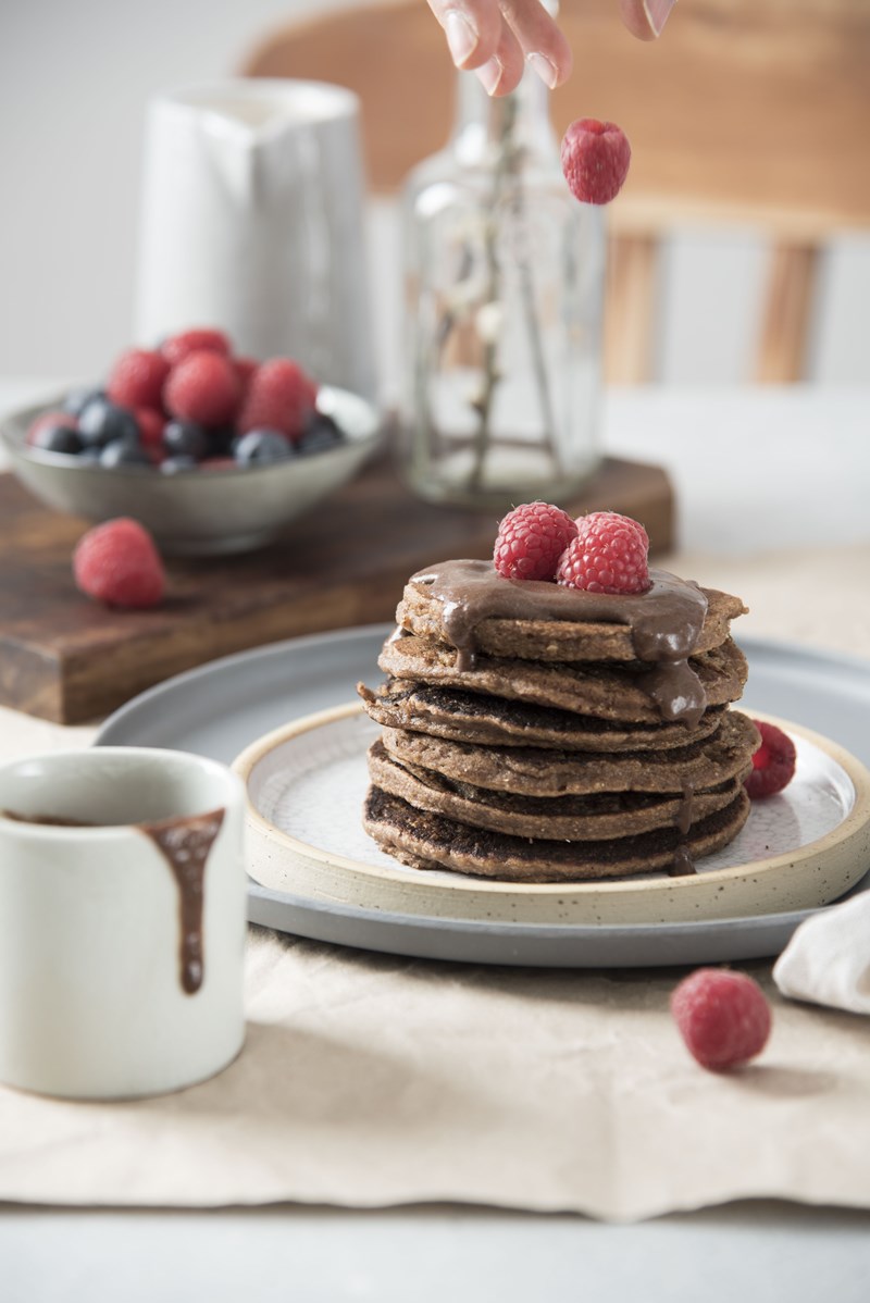 pancakes vegan con crema al cioccolato